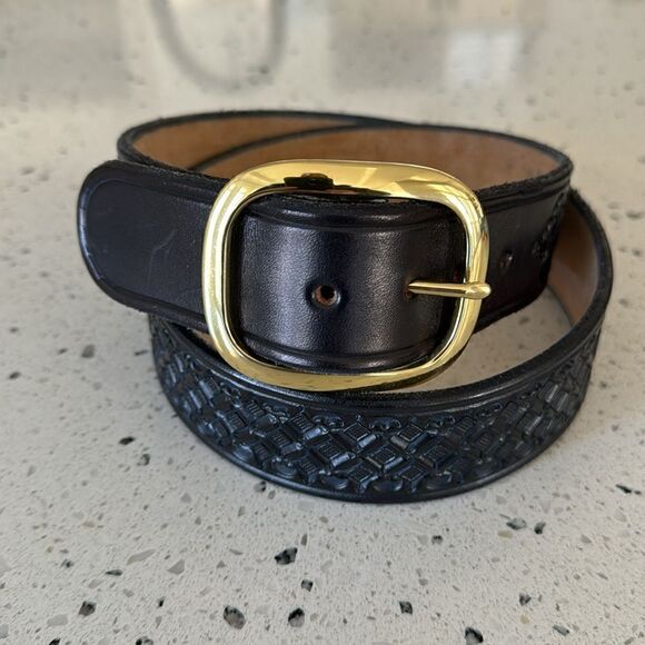 Genuine Leather Men’s Black Embossed Work Casual Belt Size 38 - Picture 2 of 12
